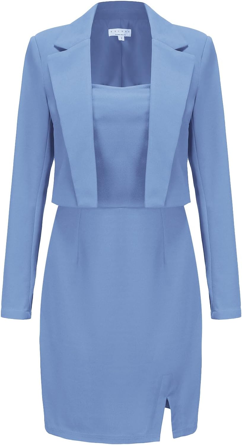 EXLURA Women's Professional Business Lightweight Blazer Dress Set