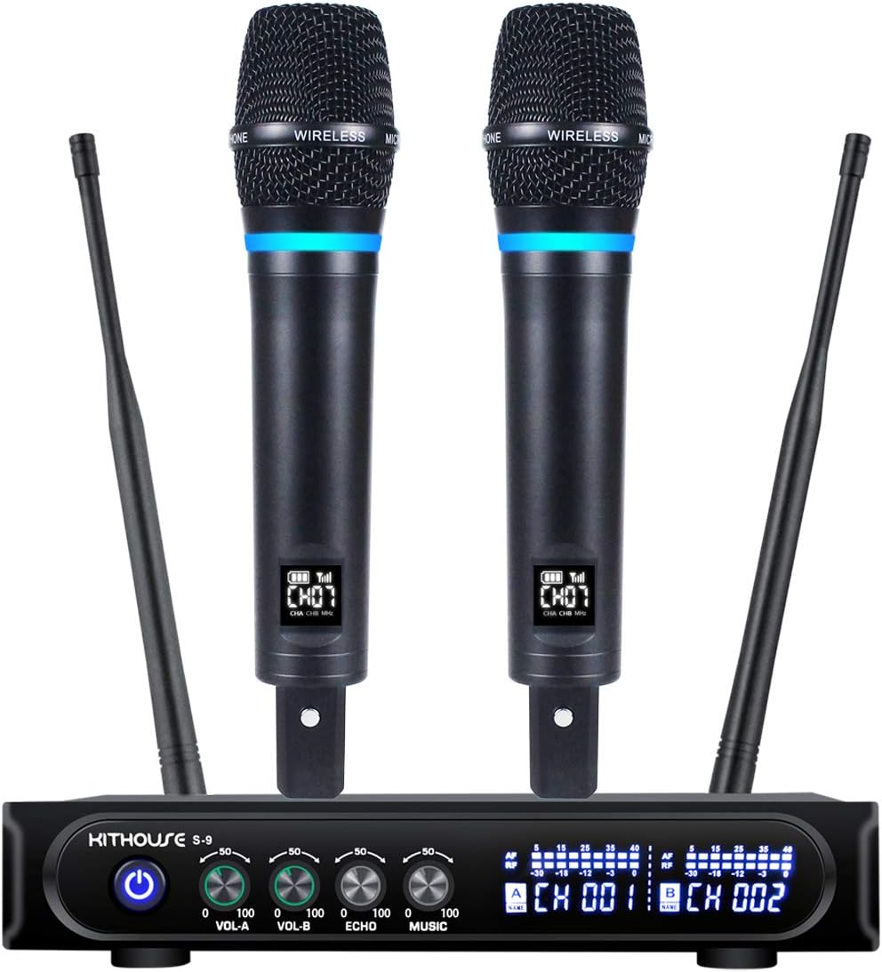 Kithouse Wireless Mic System with Long Range - Perfect for Karaoke & Meetings