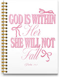 Pink Bow Coquette Notebook - God is Within Her Spiral Journal