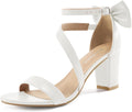 Comfortable Bow-Accent Wedding Sandals with Chunky Heels for Women