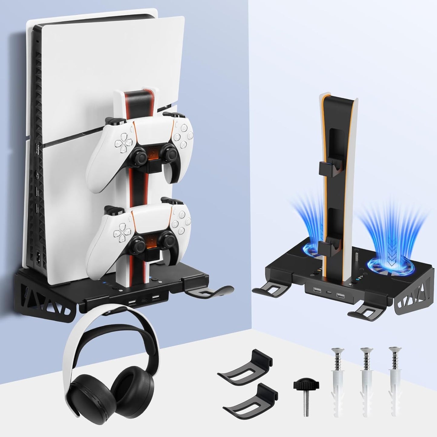 WishJazz PS5 Wall Mount Kit with Cooling Fan & Charging Station