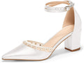 Pearl Chunky Heels Bridal Pumps - Stable 2.6in Satin Wedding Shoes