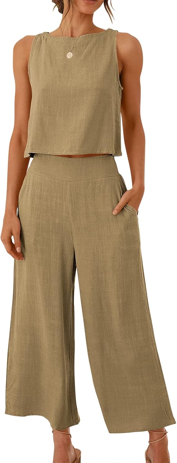 Stylish Women's Summer 2 Piece Outfit with Crop Top and Pants