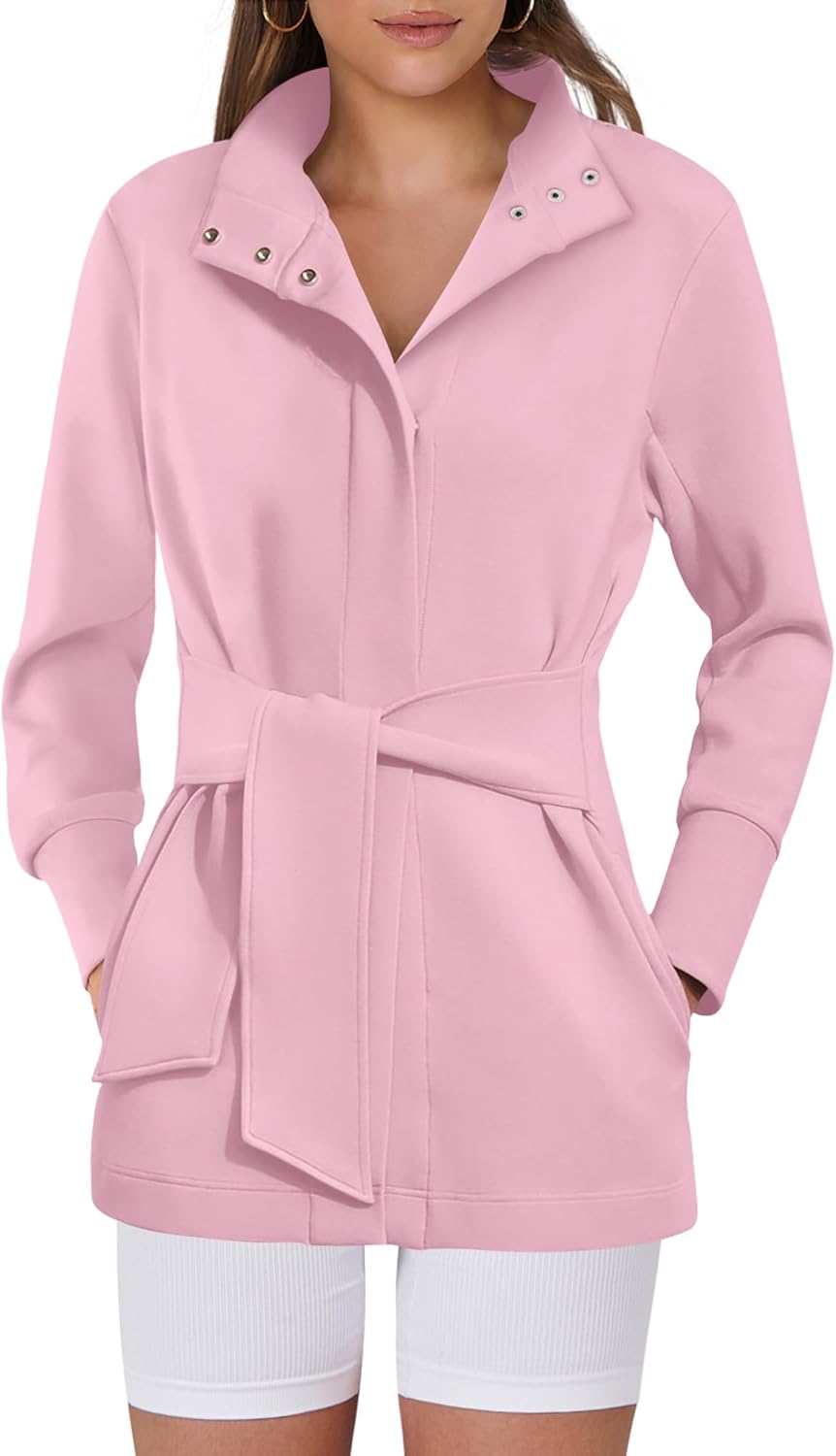 Stylish Women's Jacket Belted Long Sleeve Wrap Trench Coat