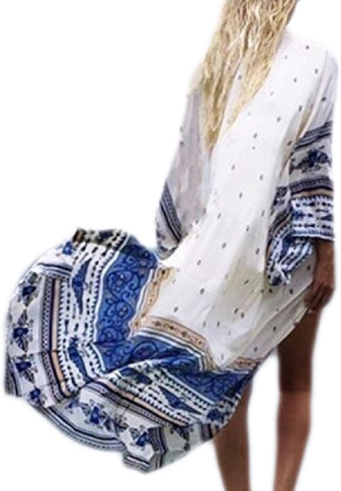 Bsubseach Womens Chiffon Beach Blouses Kimono Cardigan Cover Up