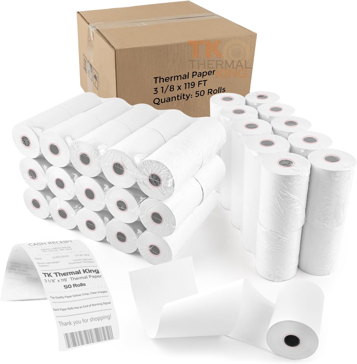 3 1/8 in x 119 ft Thermal Paper Rolls for Retail POS Systems