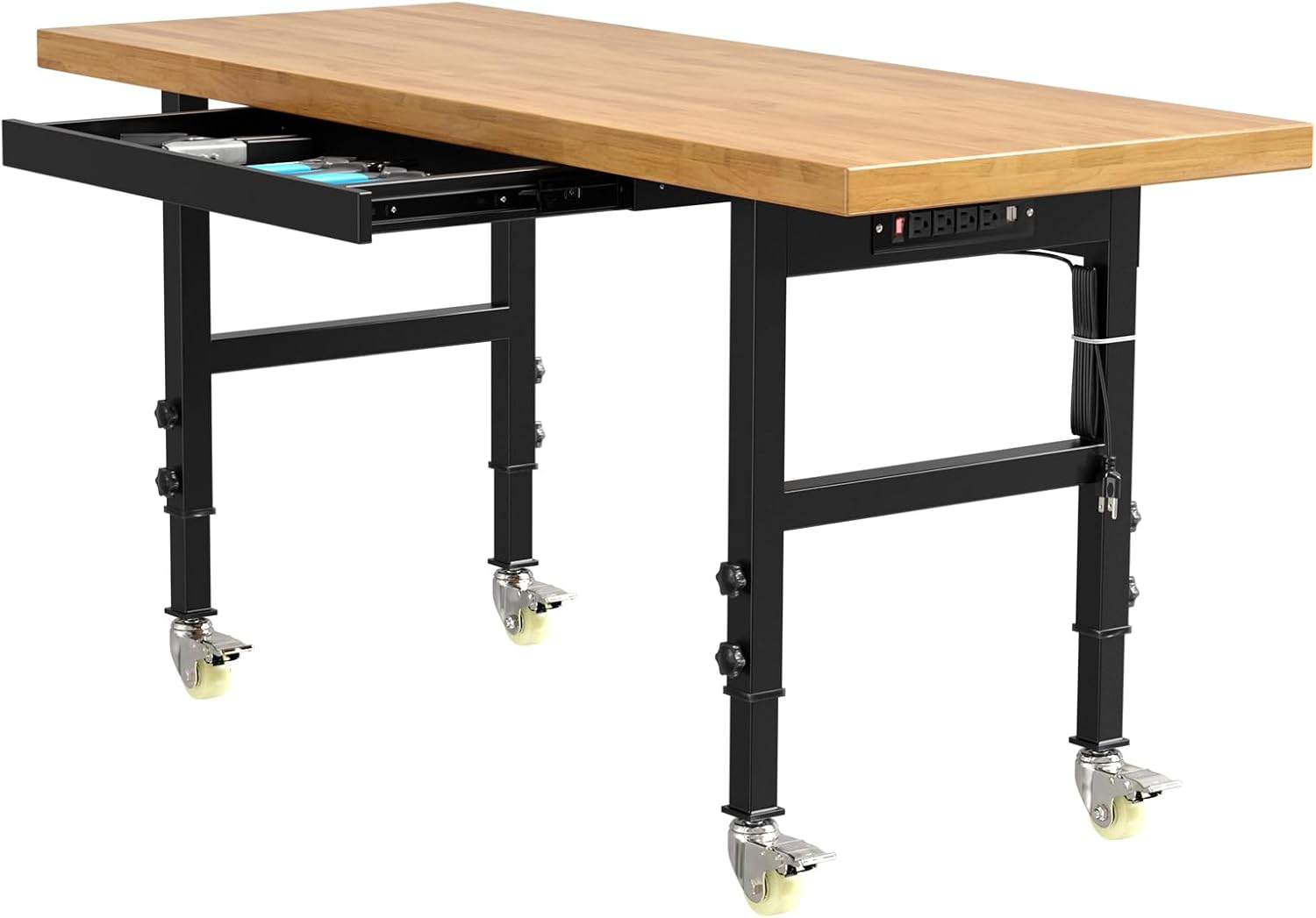 60 Adjustable Work Bench with Power Outlets & Drawers for Garage
