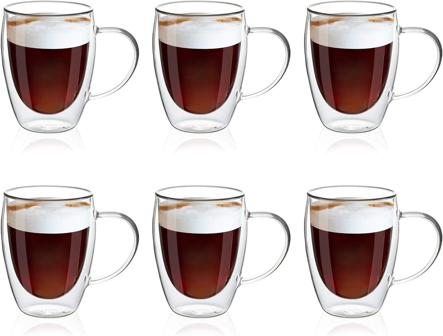 MEWAY 12oz Clear Glass Double Wall Coffee Mugs for Tea and Latte