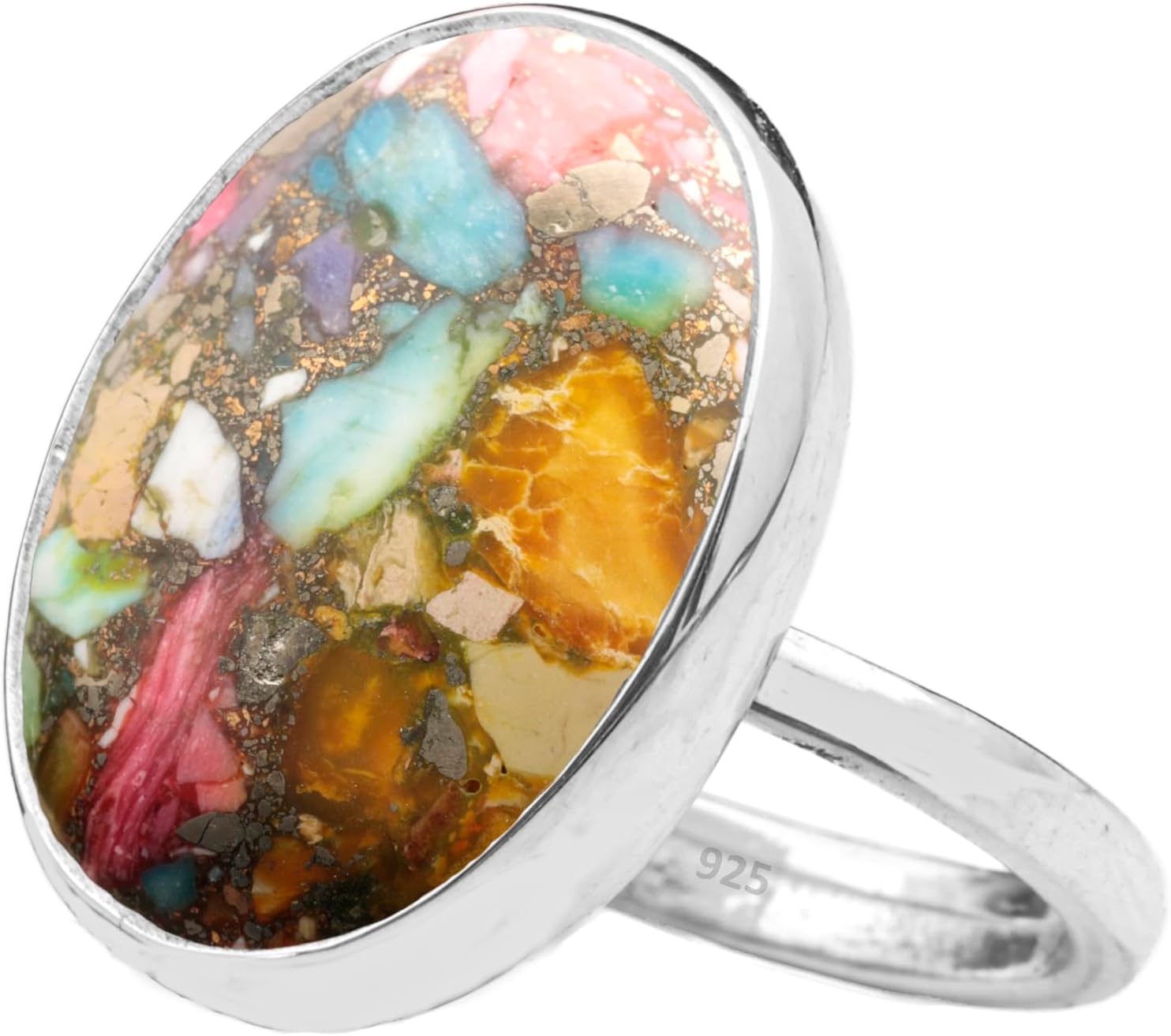 Natural Oyster Turquoise Crystal Ring in 925 Sterling Silver