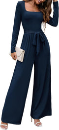 Women's Dressy Long Sleeve Jumpsuit with Square Neck Design