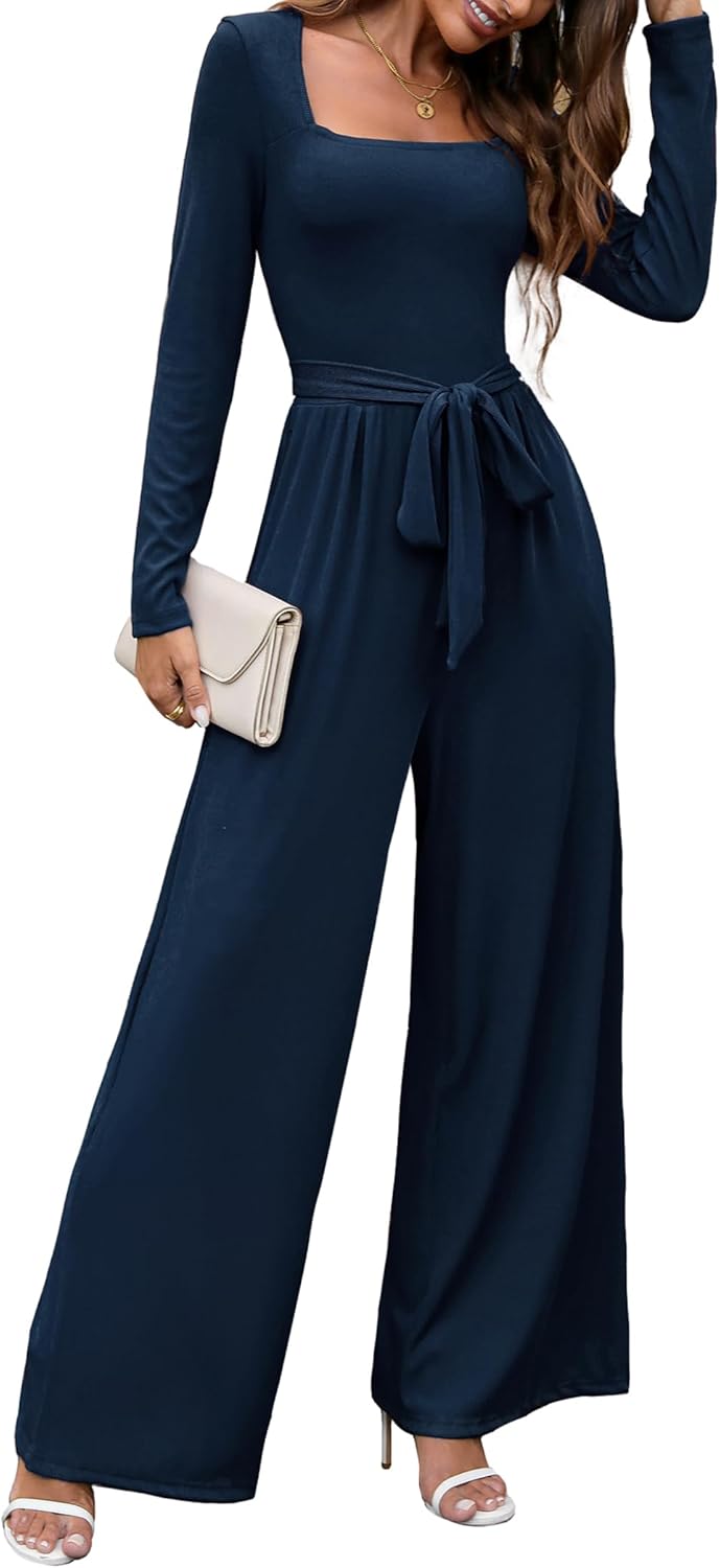 Stylish Long Sleeve Square Neck Jumpsuits for Women Dressy Wear