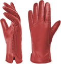 Womens Leather Touchscreen Winter Gloves - Warm Lambskin Lining