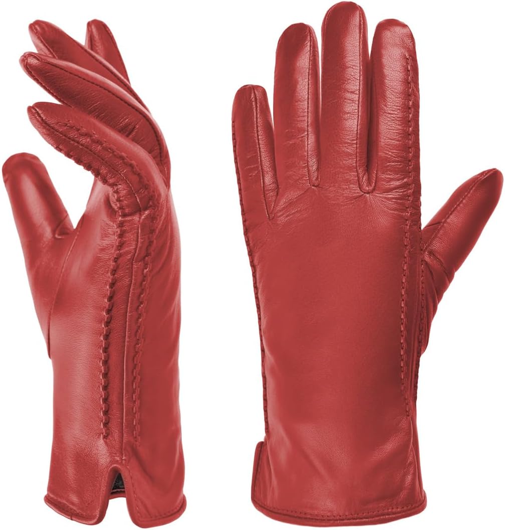 Harssidanzar Womens Winter Warm Lining Leather Gloves for Cold