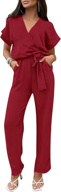 PRETTYGARDEN Women's Summer One Piece Jumpsuit - Flattering Wrap V