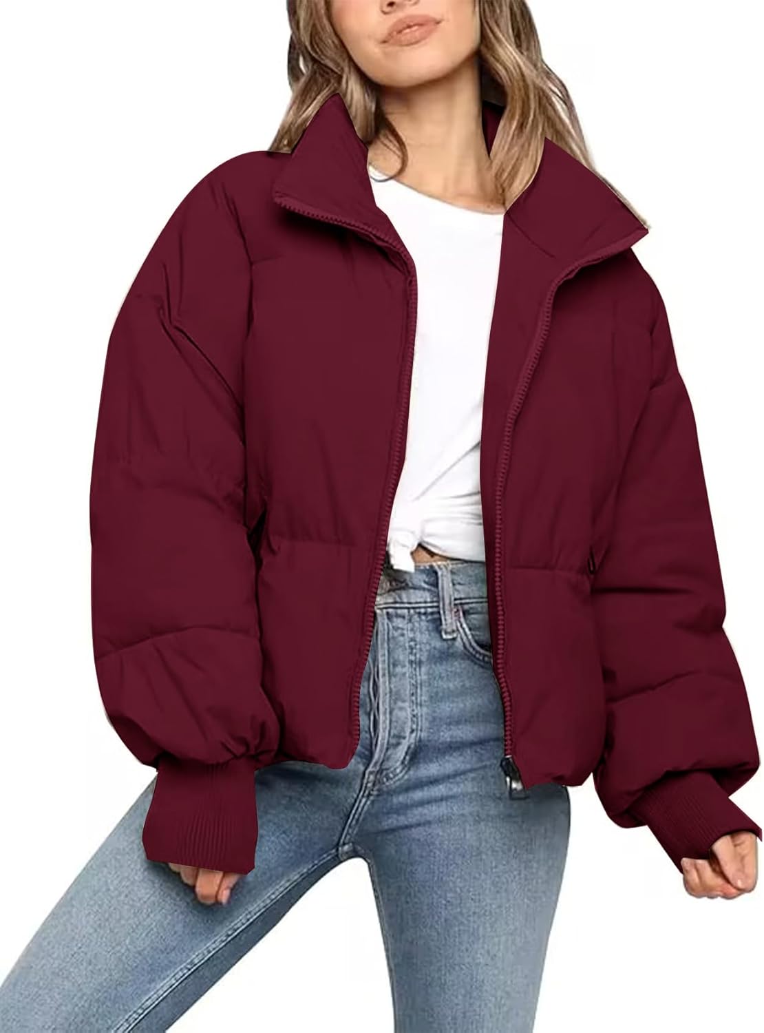 Flygo Winter Cropped Puffer Jacket for Women - Stylish Warmth