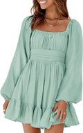Dokotoo Womens Square Neck Long Lantern Sleeve A-Line Mini Dress
