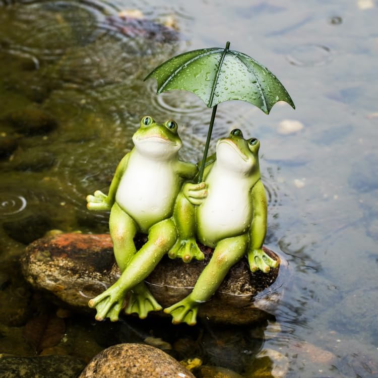 Couple Frogs Outdoor Statue - Happy Frog Garden Decor for Lawn