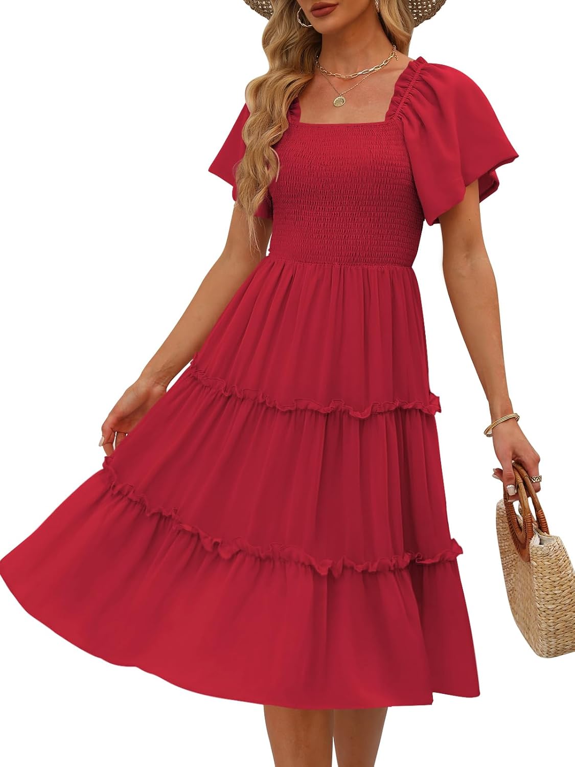 LILLUSORY Women's Summer Casual Flutter Sleeve Midi Dress