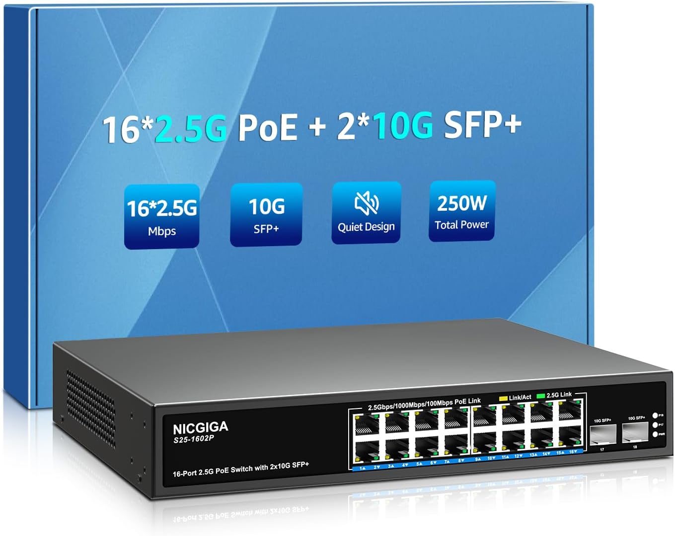 16 Port 2.5G PoE Switch Unmanaged for High-Speed Networking