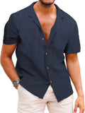 Mens Hawaiian Shirt Button Down Casual Floral Linen Blend