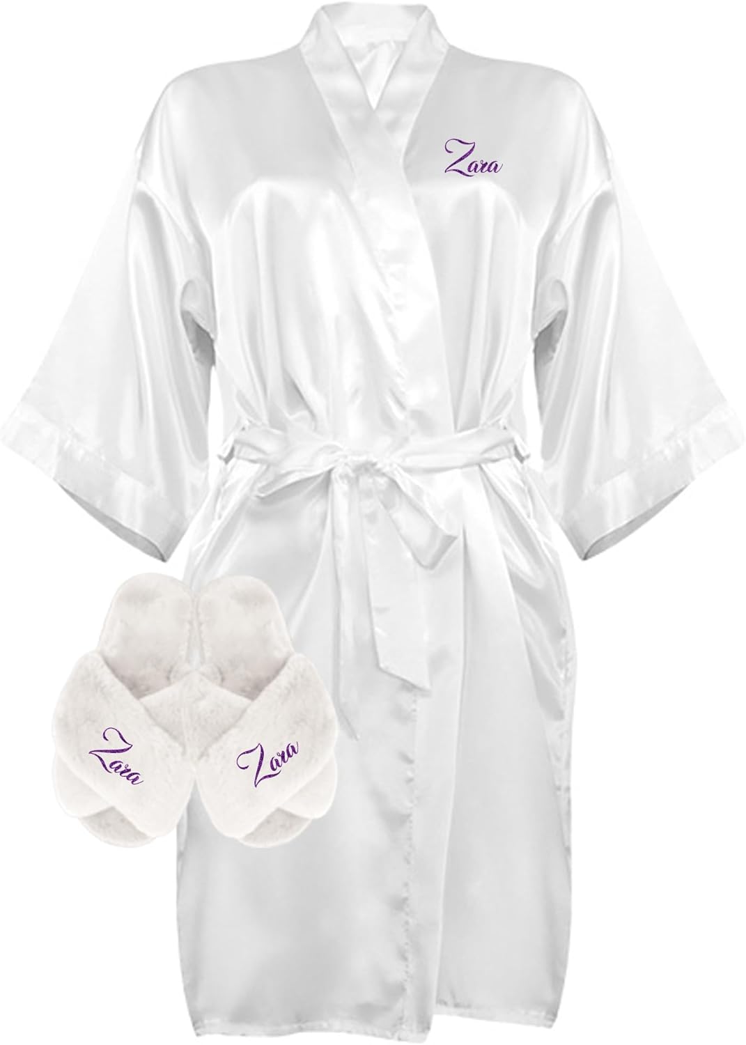 Custom Women Satin Robes and Slippers Gift Set for Her