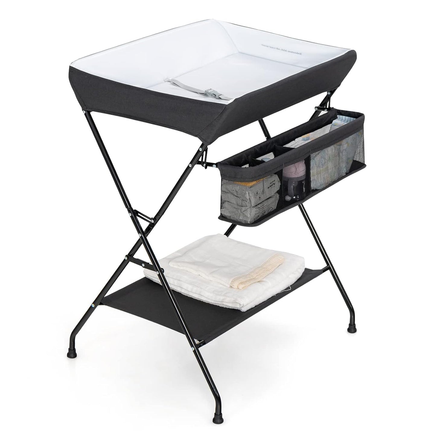 Costzon Portable Baby Changing Table with Safety Belt and Storage