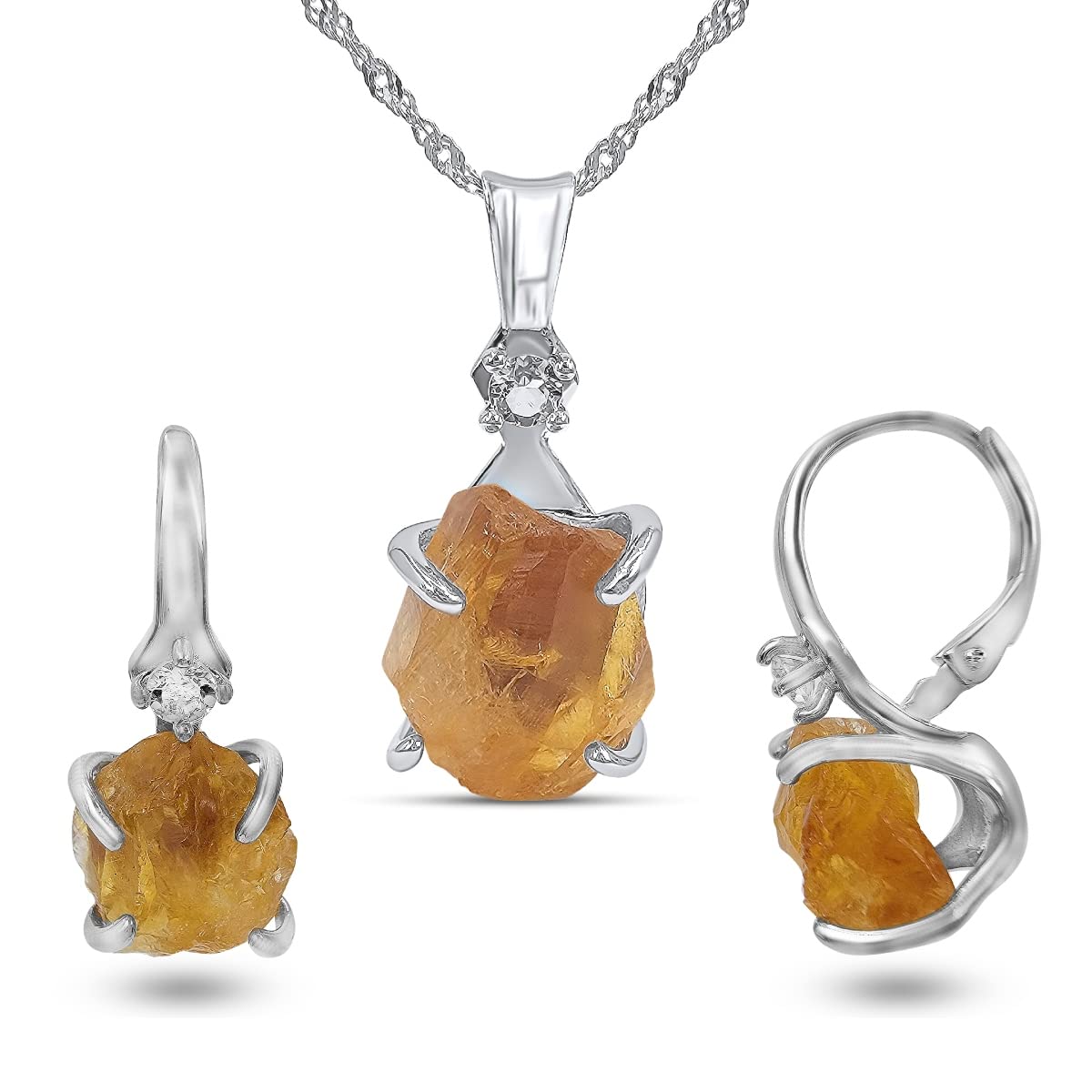 Citrine Drop Earrings and Necklace Set for November Birthstone Gift