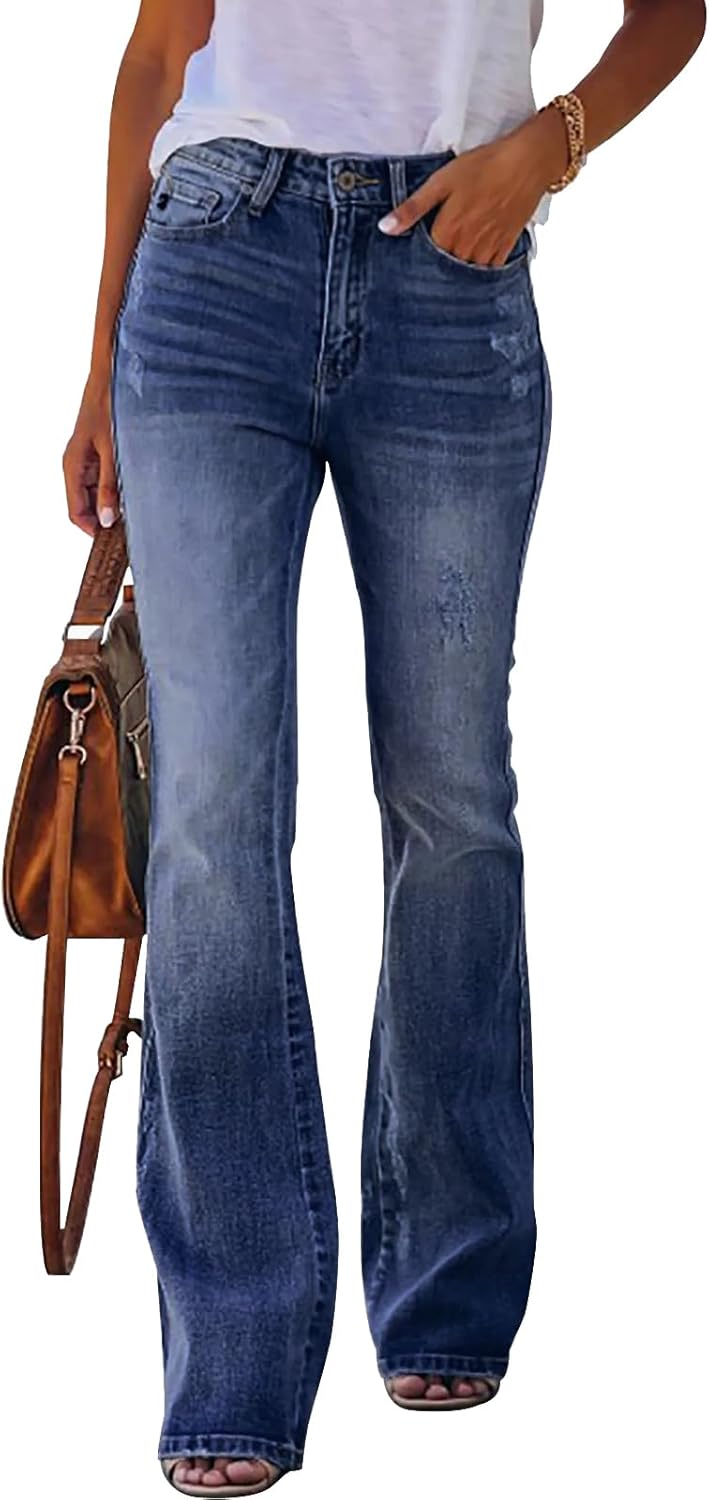 KUNMI Women's High Waisted Flare Bell Bottom Jeans for Comfort