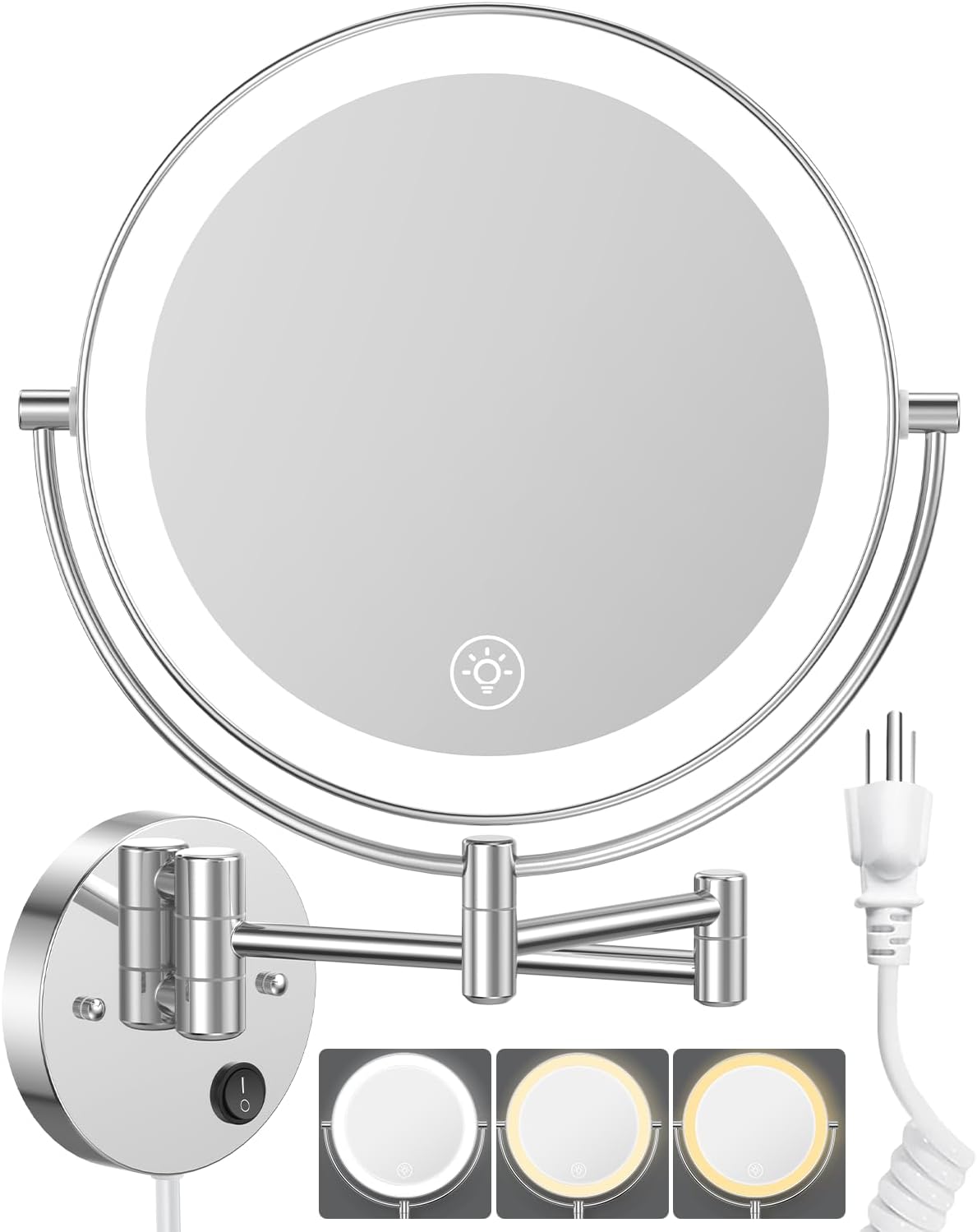 9 Inch Large Wall Mounted Lighted Makeup Mirror with 10X Magnification
