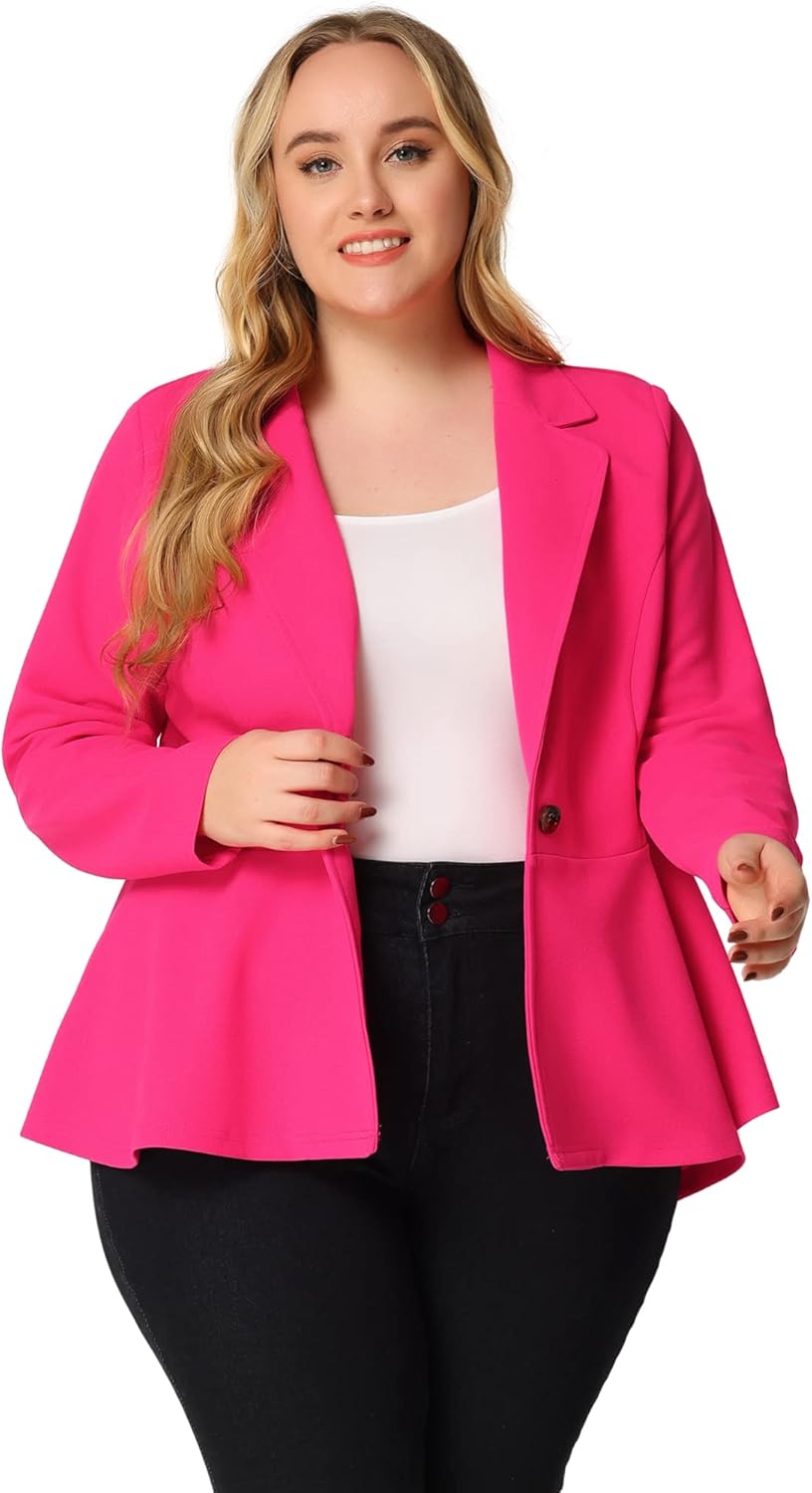 Plus Size Women's Blazer Notch Panel for Business Casual Style