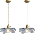 Vintage Pendant Light 2 Pack with Blue Glass Shade for Home