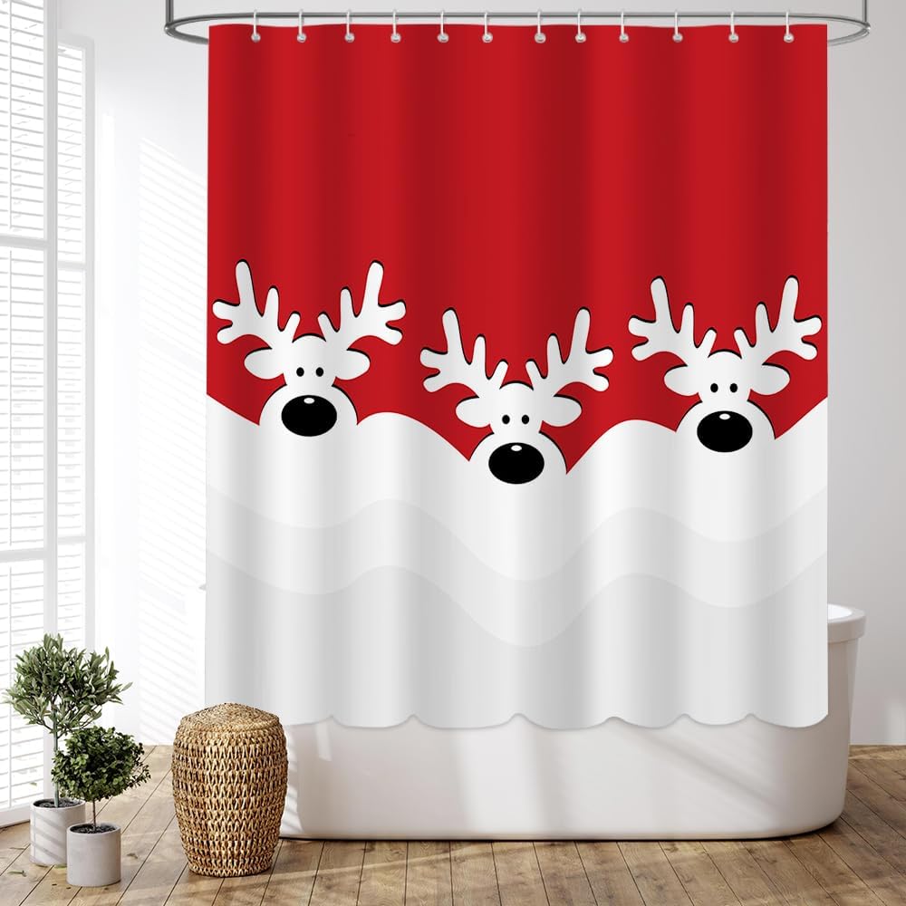 Xmas Elk Shower Curtain - Waterproof Holiday Decor!