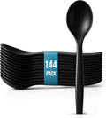 10in Black Plastic Serving Spoons for Buffet - Heavy Duty Disposable