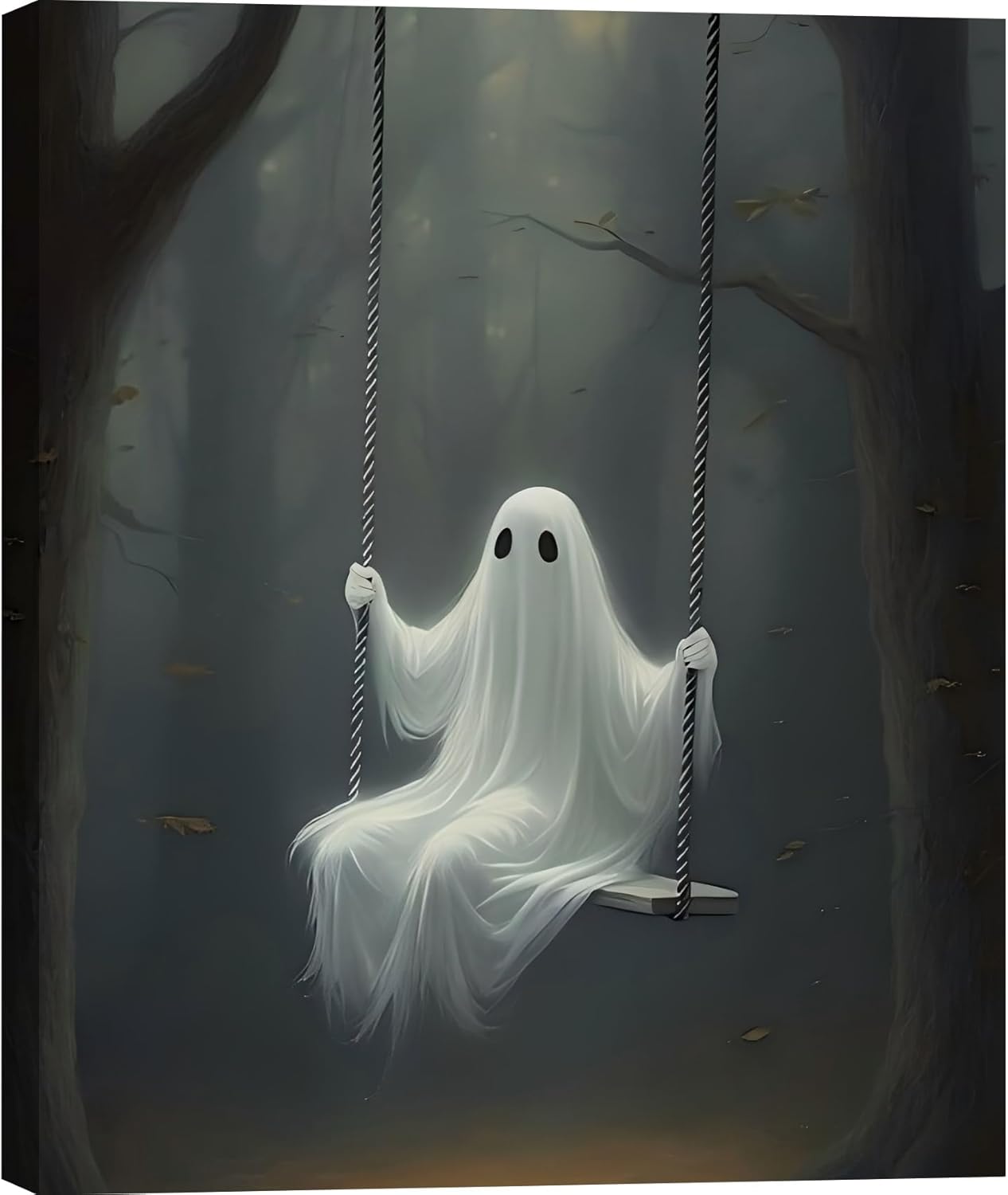 Vintage Halloween Spooky Ghost On A Swing Artwork for Home