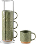 Ceramic 16oz Stackable Coffee Mug Set of 4 - Space-Saving Matte Green