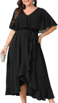 Women Plus Size Black Chiffon High Low Maxi Dress - Flowy Fit