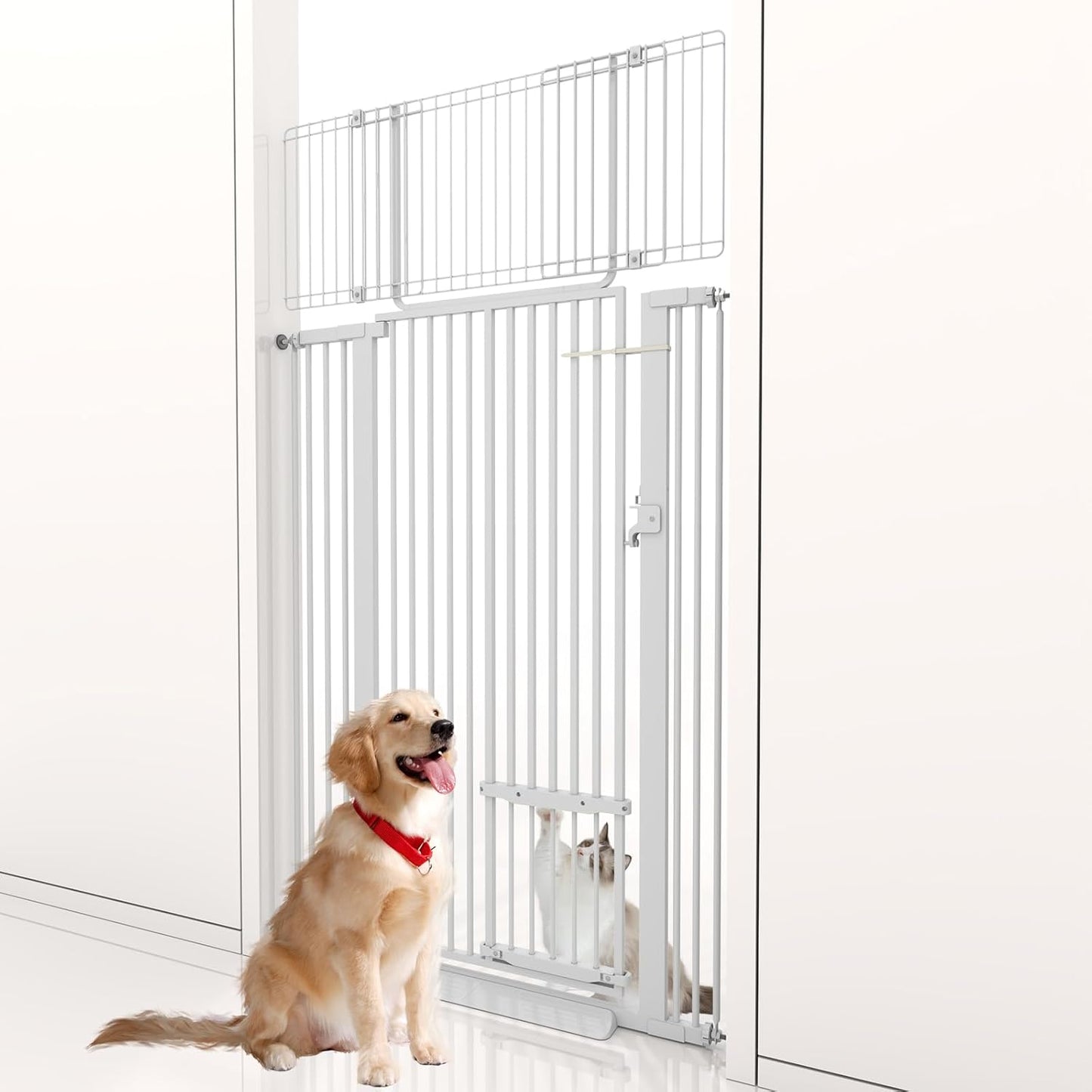 71 Inch Extra Tall Cat Gate for Doorways with Cat Doors