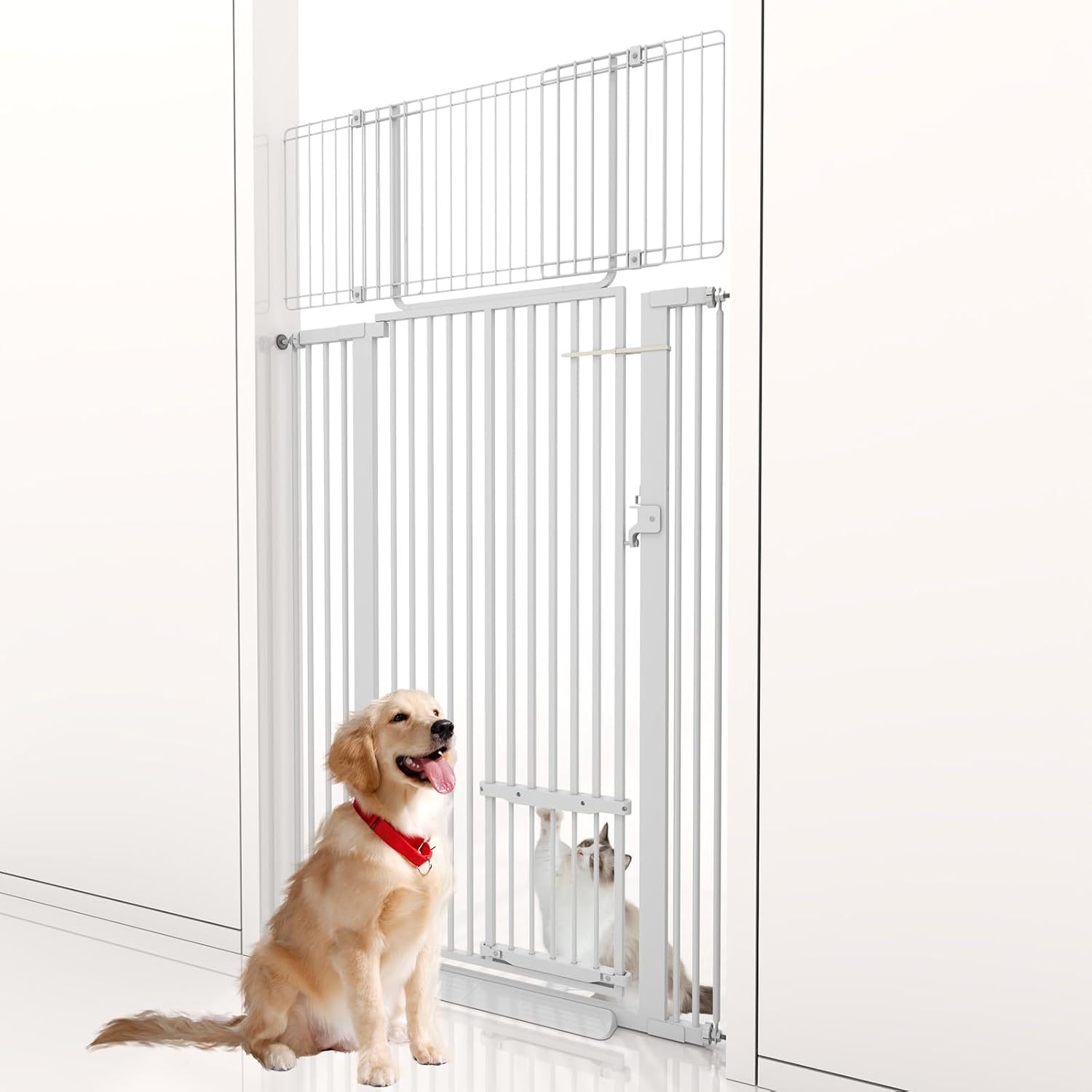 71 Inch Extra Tall Cat Gate for Doorways with Cat Doors
