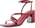 LACUONE Strappy Heels Block Heels Square Toe Chunky Ankle Buckle