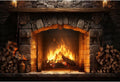 Vintage Brick Stone Fireplace Backdrop 10x6.5ft - Warm Holiday Setting