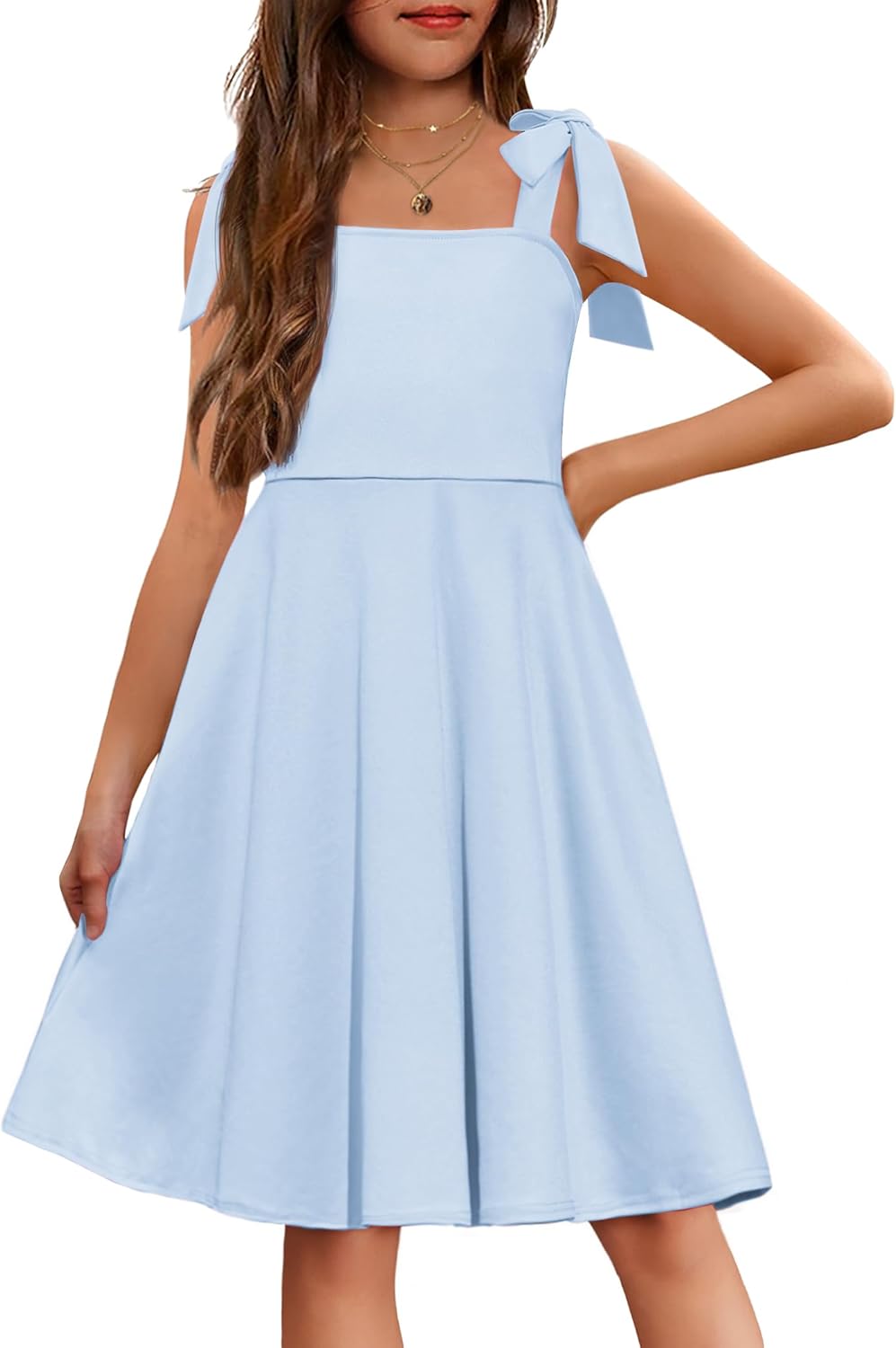 Arshiner Girls Summer Dress with Tie Straps for Parties