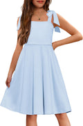 Girls Summer Tie Strap Dress Square Neck Party Dress - Comfortable