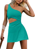 Womens One Shoulder Tennis Dress with Built-In Shorts (Style H4SH)