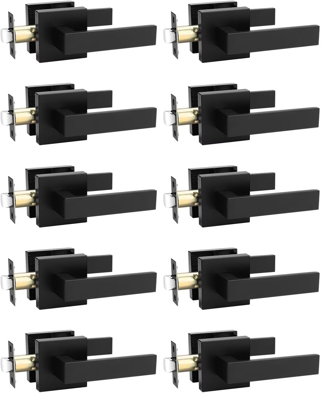 10 Pack Square Black Door Handles for Interior Use, Heavy Duty