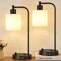 Set of 2 Industrial Table Lamps with USB Ports for Nightstand