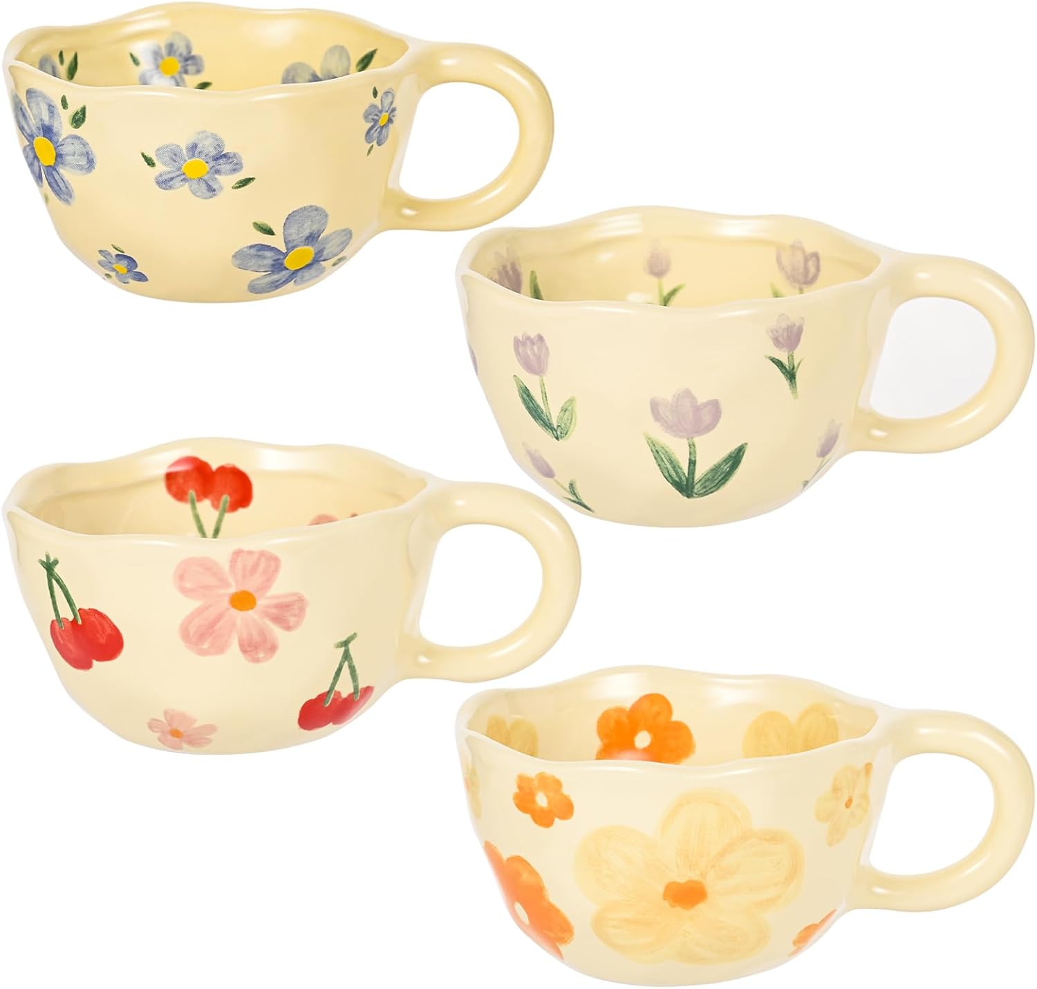 Ceramic Coffee Mug Set with Vintage Flower Design for All Occasions