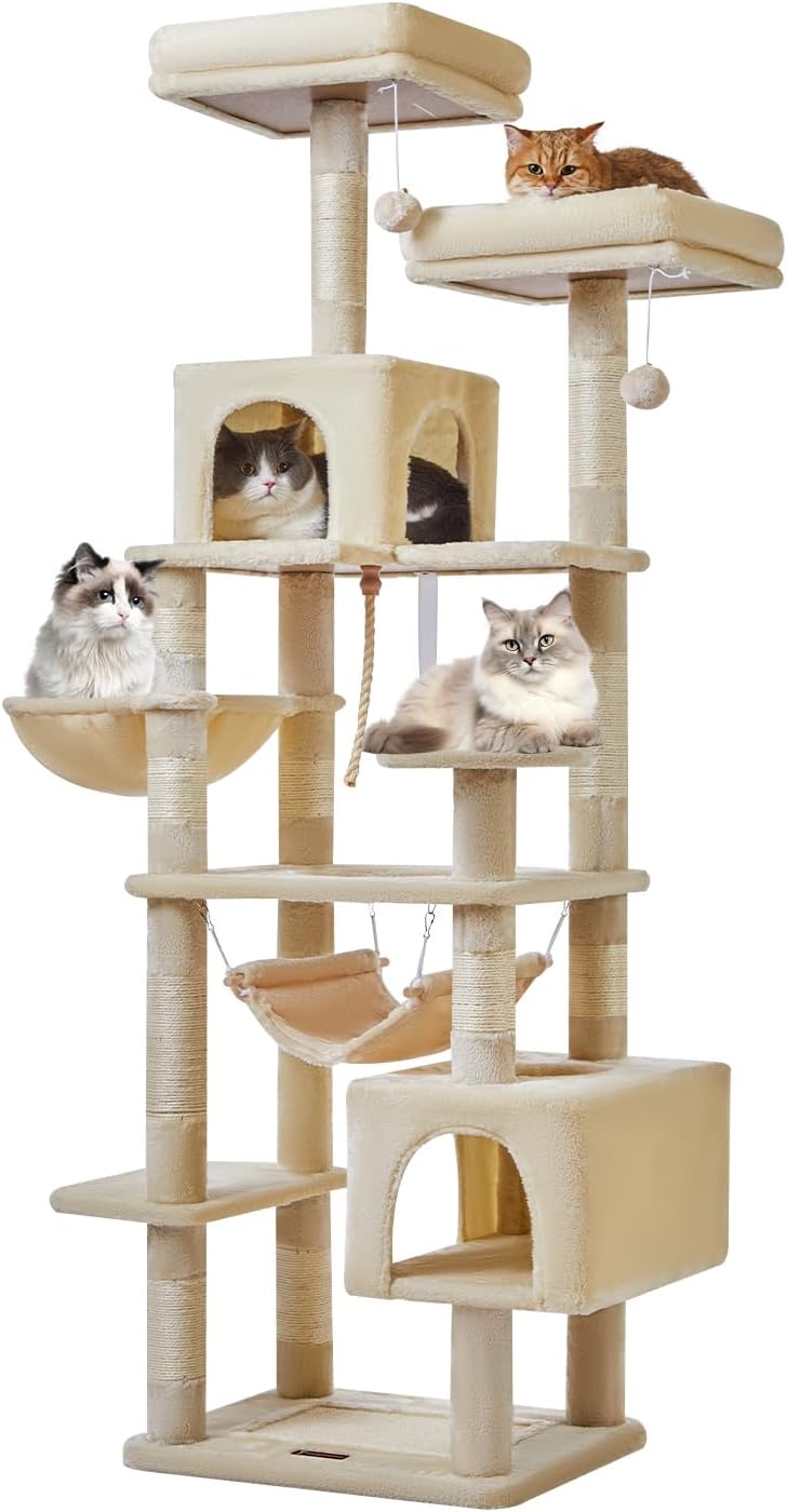 Taoqimiao 71-Inch Cat Tree Tower with Multi-Level Spaces