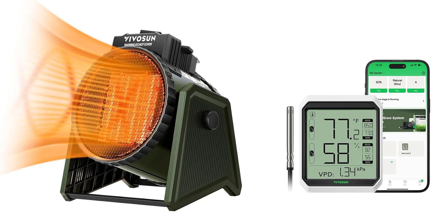 VIVOSUN Portable Greenhouse Heater with Wireless Bluetooth Hygrometer
