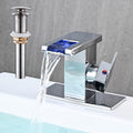 LED Bathroom Sink Faucet Waterfall Single Hole - Temp LED Indicator