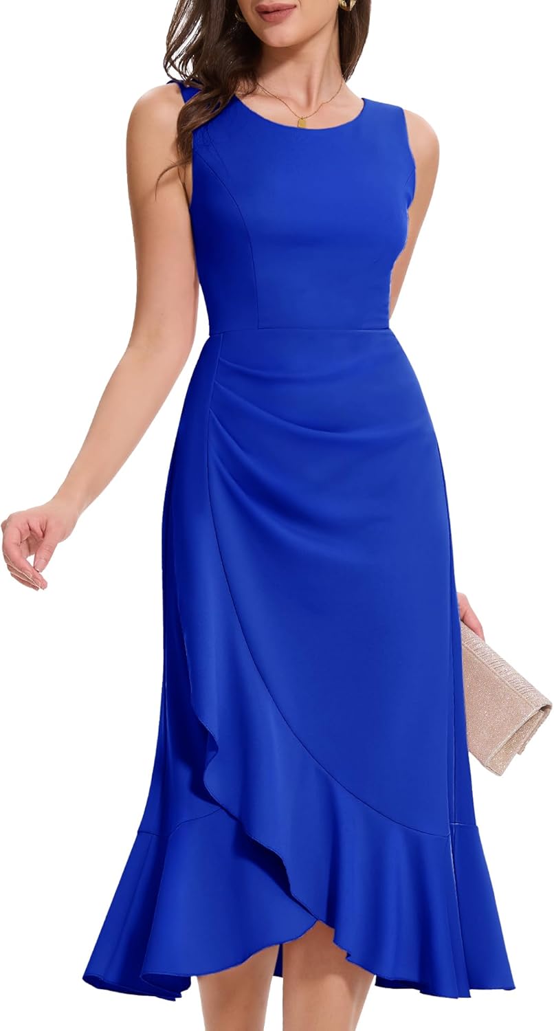 Elegant Bodycon Fall Wedding Guest Dress with Ruffle Hem